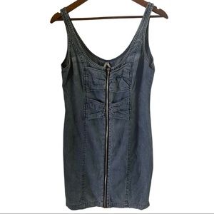 MAX RAVE Y2K Denim Tank Dress Cinched & Zipper Front Size Medium